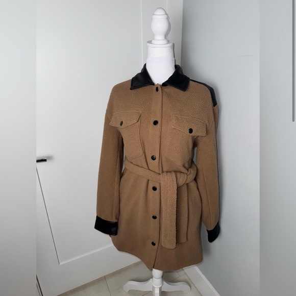 LAMARQUE Tan Black Zosia Belted Shacket/SMALL - Picture 3 of 10